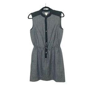 J. Crew Grey Black Sleeveless Button Down with Pockets Tie Waist Dress S Small